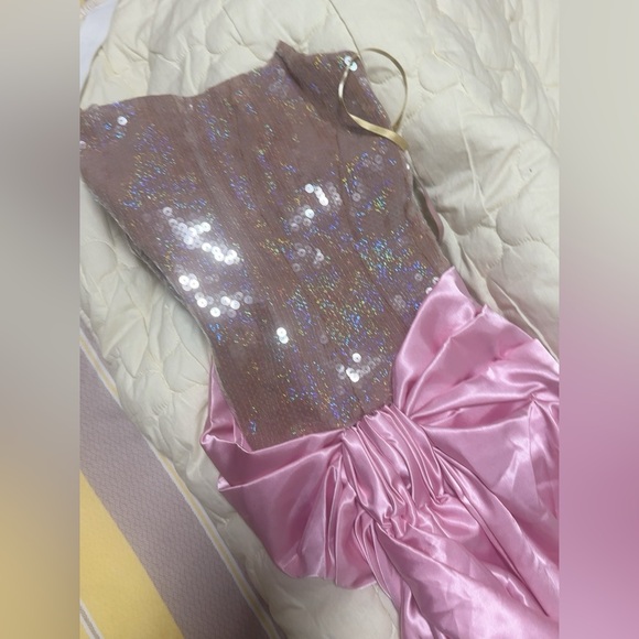 Bronx & Banco Pink Satin Strapless Sequin Tassel High Slit Gina Gown S NWOT - Picture 9 of 14